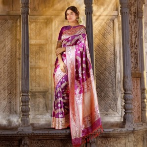 Zari Banarasi Soft Silk Pink Saree